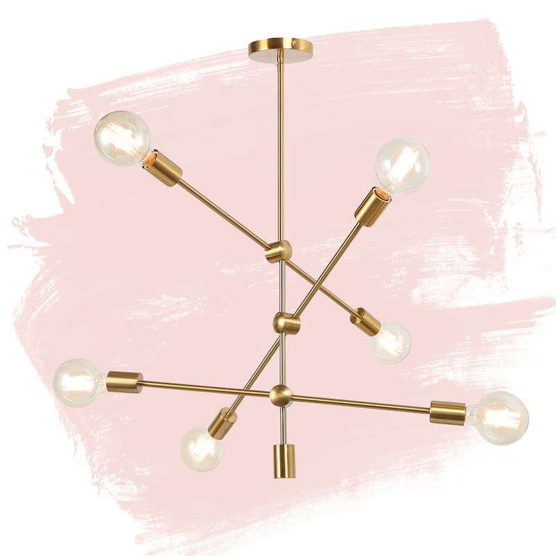 Mid-century Modern Brass Gold Pendants 6-light Sputnik Ceiling Lighting for Kitchen Island - Brass Gold - D26"x H38.5"