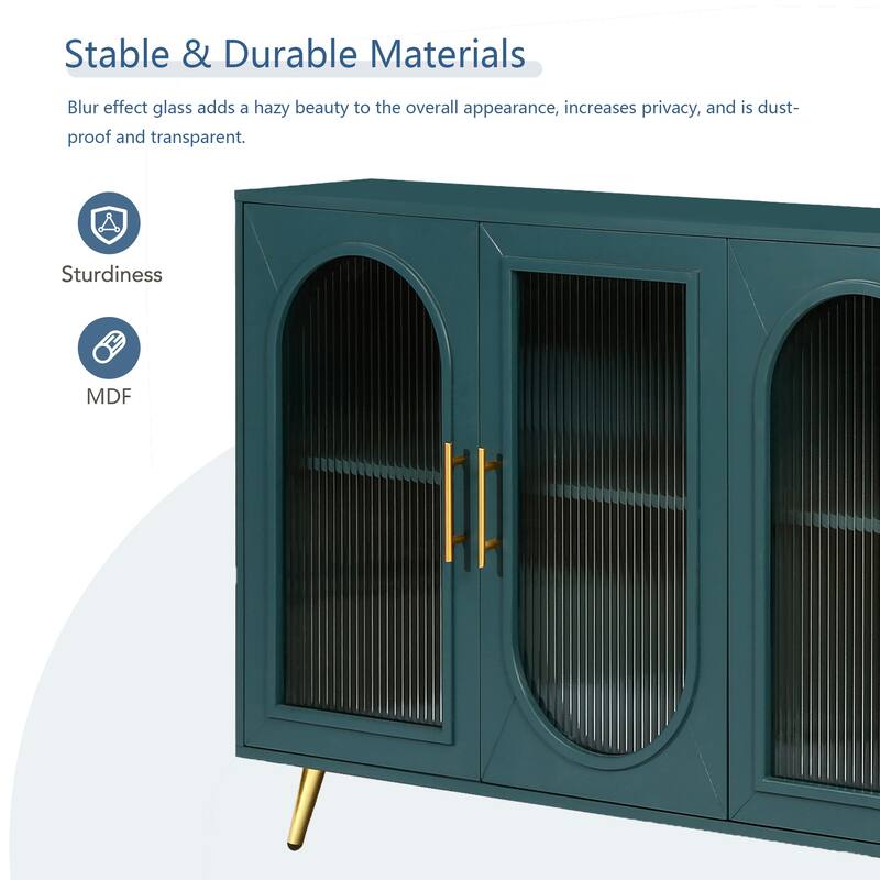 GDFStudio - Azureline Modern Wooden TV Stand with Glass Doors and Adjustable Storage for 65+ Inch TVs