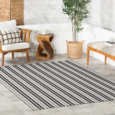 Home Conservatory Ticking Stripe Handwoven Indoor/Outdoor Area Rug