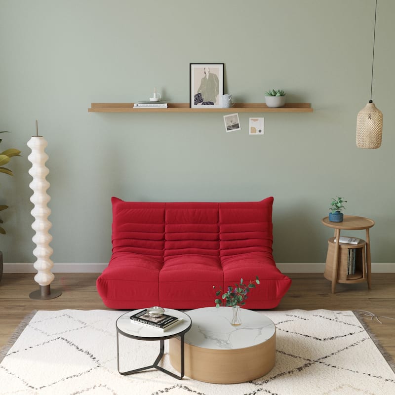 53" Upholstered Teddy Fabric Couch Modern Comfy 2-Seat Loveseat Sofa - Red