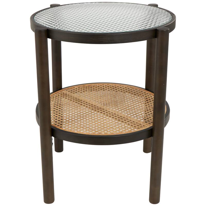 Brown Rattan Accent Table with Pressed Tempered Glass Top