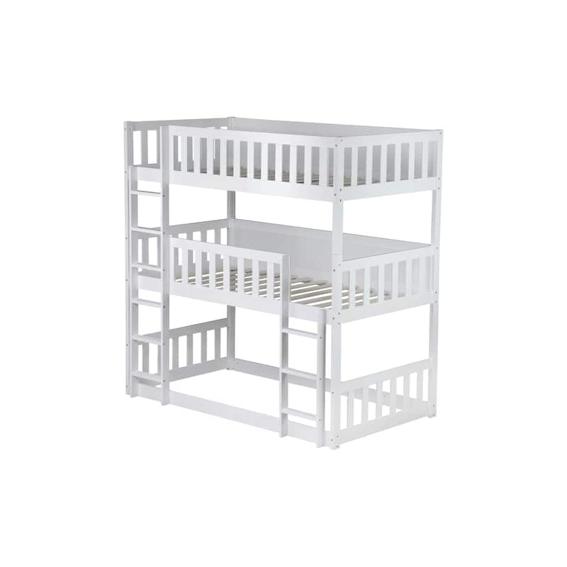 Triple Twin Bunk Bed with Dual Ladders & Guardrails (200lb Capacity per Level)