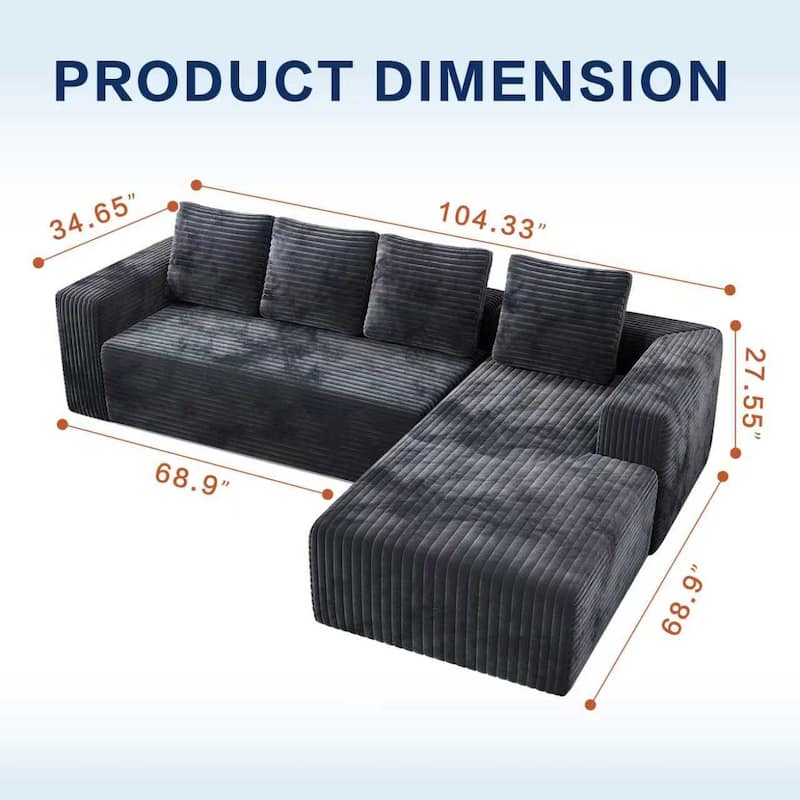 Cloud Sectional Sofa with Right-Facing L-Shape Chaise, Modern Modular Couch with Deep Seat, No Assembly Required