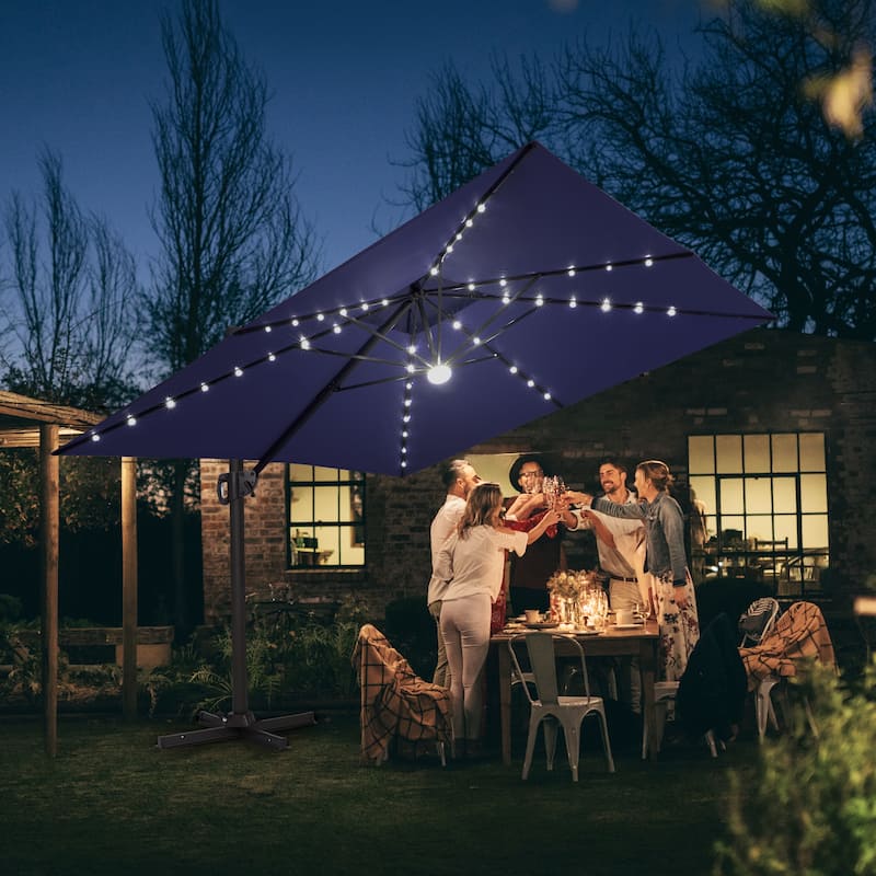 Pellebant 9x11FT Outdoor Dual Top Cantilever Patio Umbrella LED Light