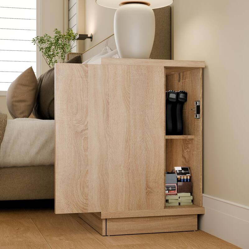 Smart NFC-Locked Nightstand, Entryway Storage Cabinet with Hidden Drawer,Wood-Grain