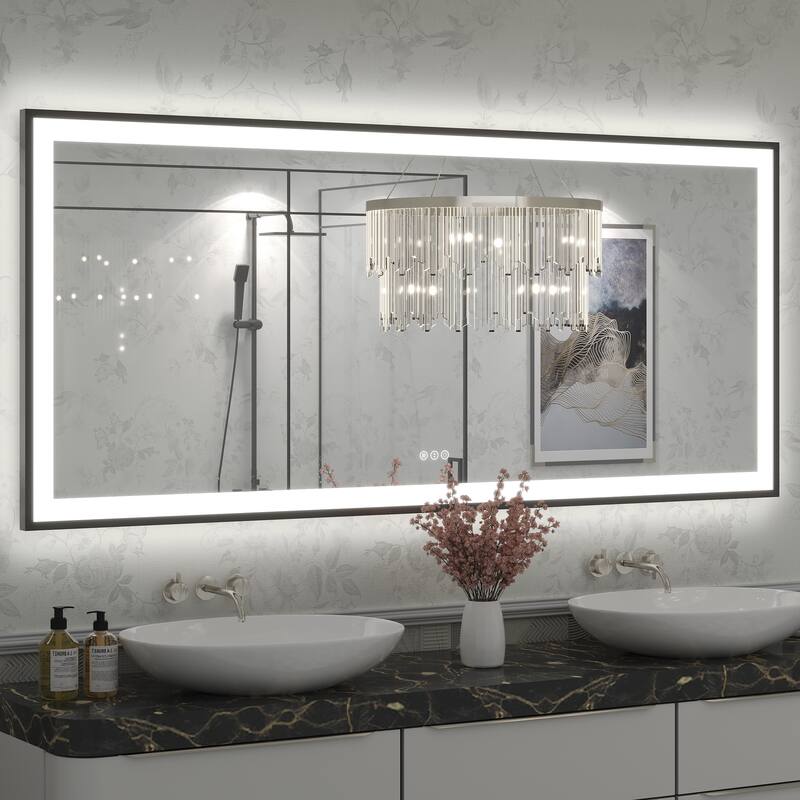 Extra Large Black Frame LED Bathroom Vanity Mirror with 3 Years Warranty and UL Certified - 72x32