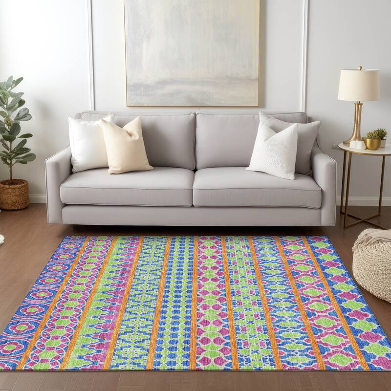 Machine Washable Indoor/ Outdoor Chantille Boho Stripe Rug