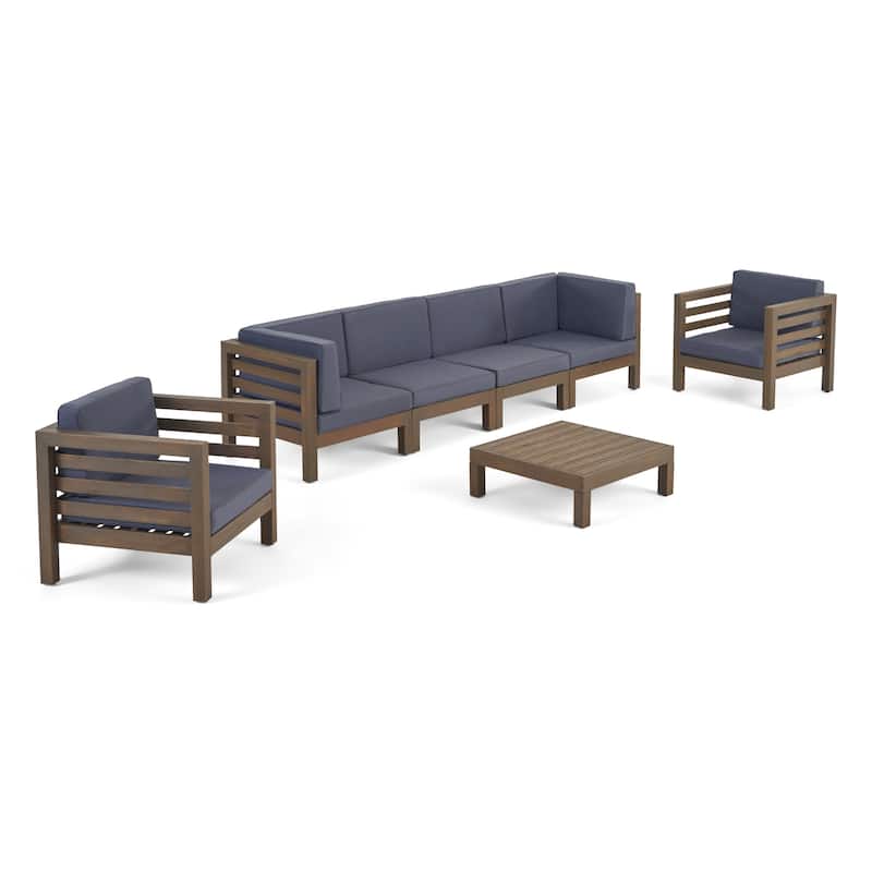 Oana Outdoor 6-seat Acacia Wood Sofa and Club Chair Chat Set by Christopher Knight Home - Gray+Dark Gray