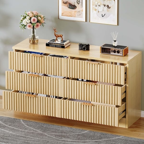Moasis 6-drawer Dresser Double Chest of Drawer Dresser with Fluted Panel