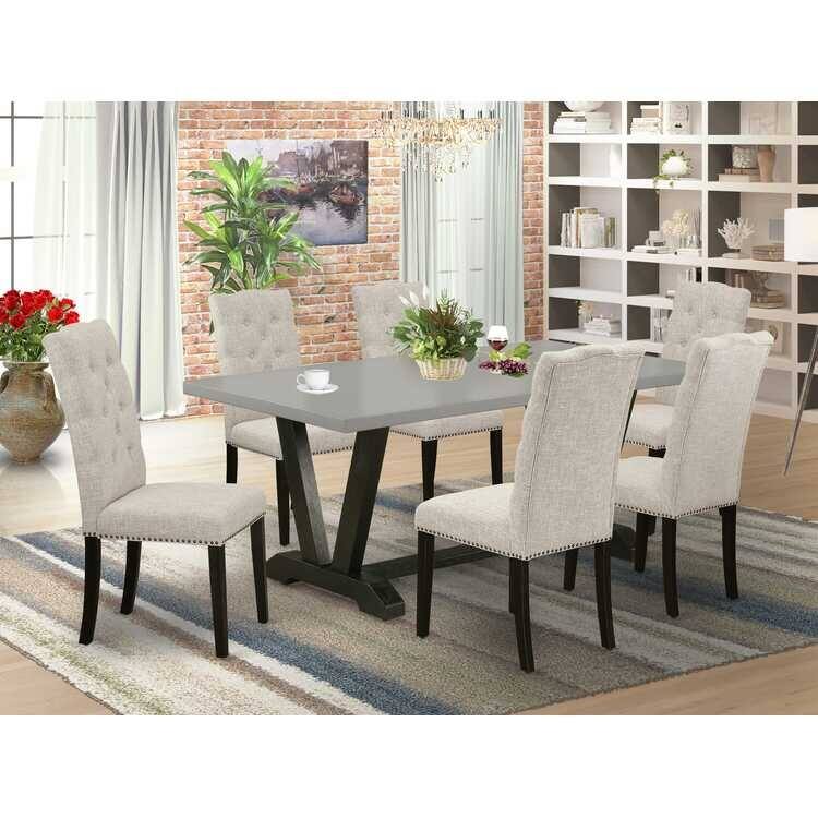 7 Piece Kitchen Dining Set - Rectangle Table with 6 Parson Chairs - 40x72 Inch - 72