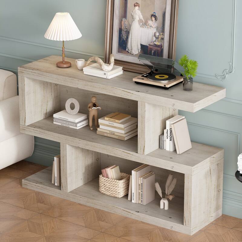 Retro Entryway Table with 2-Tier Open Shelf(Natural)