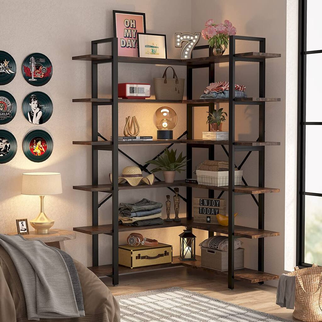 Large Corner Shelf Industrial Corner Bookshelf Bookcase for Living Room