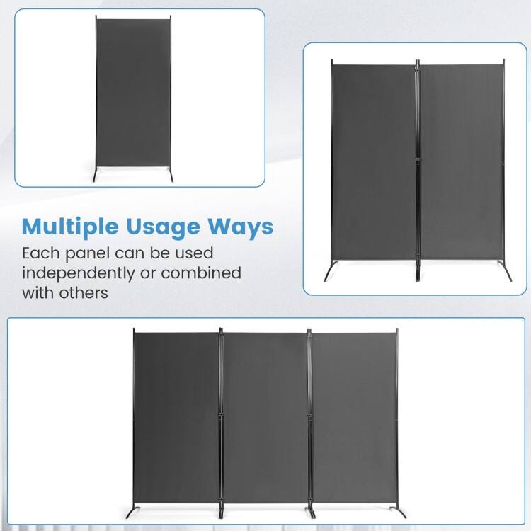 6-Foot 3-Panel Room Divider with Sturdy Hinges and Steel Base - 102.5" x 20" x 72"
