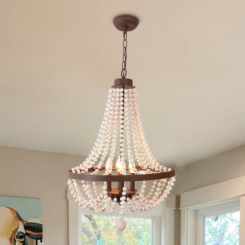 4-Light Bohemian Beaded Caged Chandelier Adjustable Height Dimmable Pendant Lighting - 20" X 30"