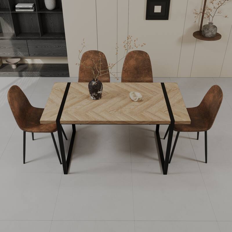 5-Piece Wood Kitchen Dining Table Set, Dining Table Set with Waterproof High-Back Chairs, Anti-Slip Feet