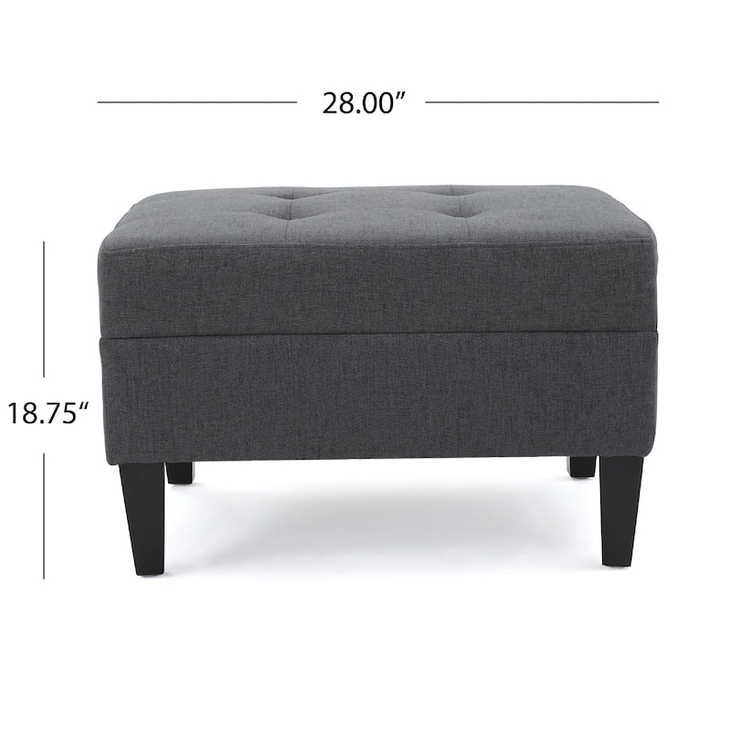 Sabby Ottoman with Tapered Birch Wood Legs, Dark Gray Fabric 29 Inch