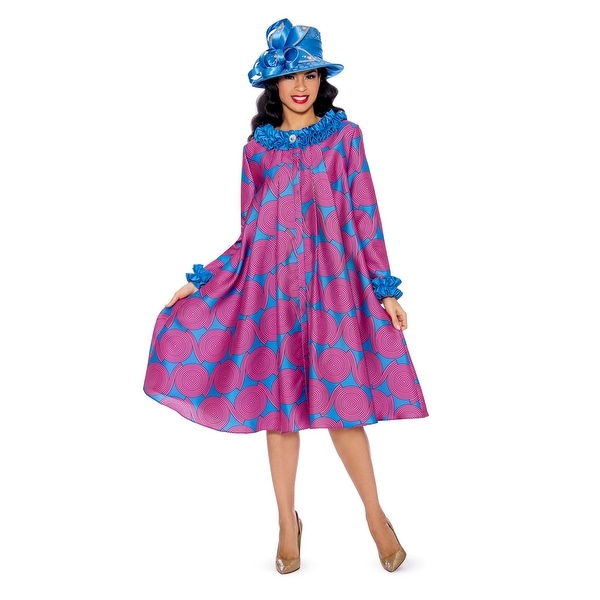Giovanna Signature Women's Ruffled Neckline and Sleeve Geometric Print Dress. Opens flyout.