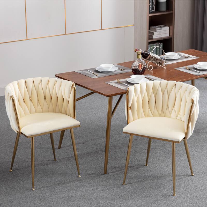 Modern Velvet Dining Chairs Stylish Dining Chairs with Metal Frame and Gold Legs, for Dining Room, Set of 2, Lvory