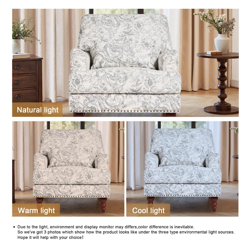 Mid Century Chenille Upholstered Accent Chair with Nailhead Trim