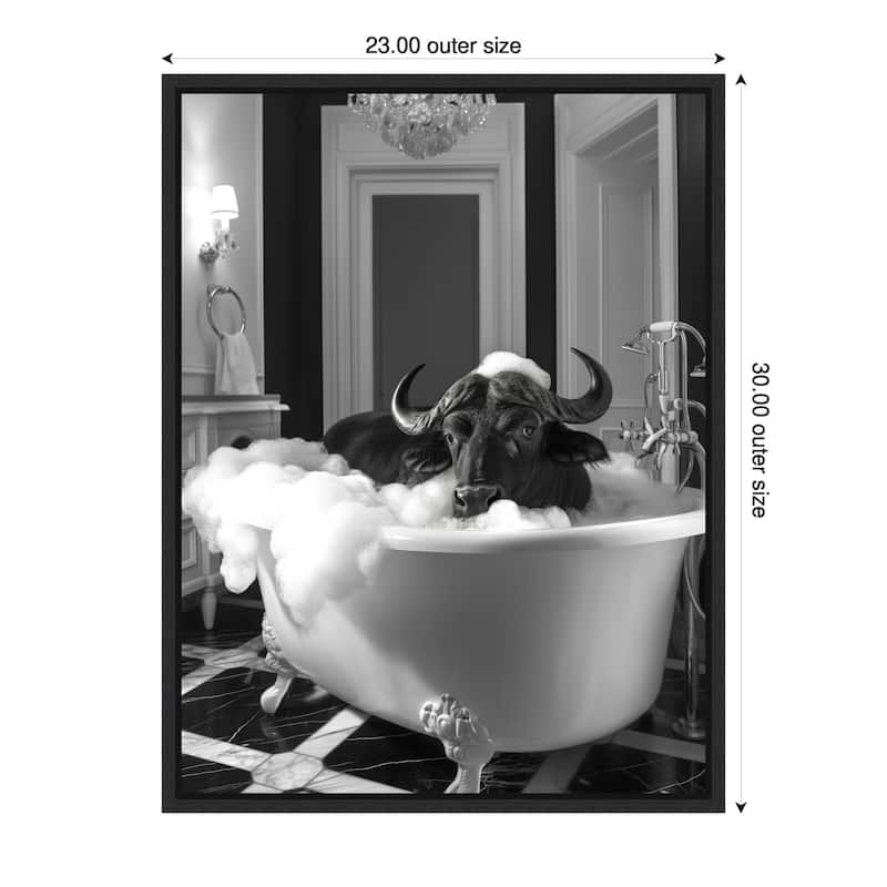 Rub a Dub Buffalo by Niky Rahner Framed Canvas Wall Art - 23 x 30 in