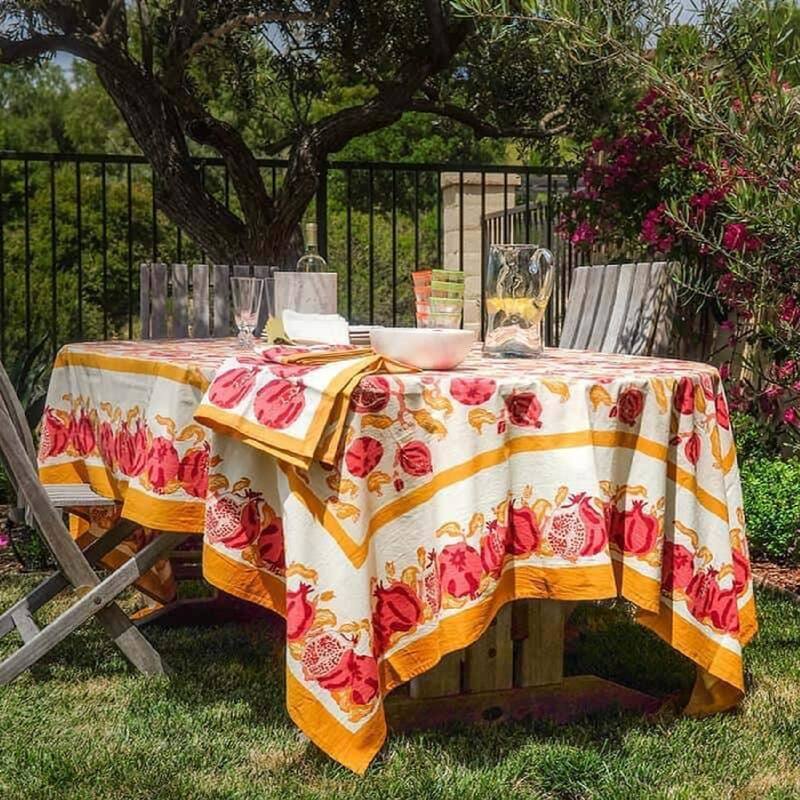 Pomegranate/ Yellow Rectangular Cotton Tablecloth