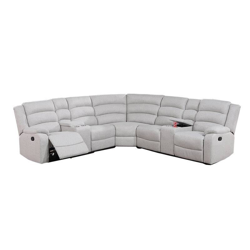 3 Piece Burlap-Like-Fabric Reclining Sectional Set with Console