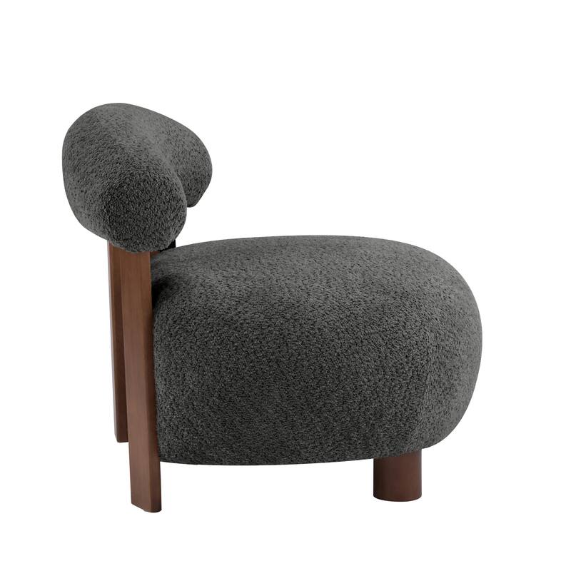 Roomfitters Modern Boucle Fabric Accent Chair with Round Seat and Wood Base