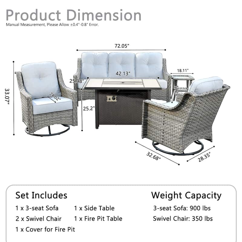 HOOOWOOO 5-piece Wicker Outdoor Furniture Swivel Chairs Set with Fire Pit
