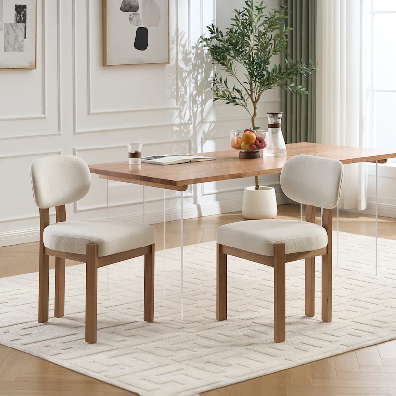 [Set of 2] Modern Farmhouse Dining Chairs – Upholstered Fabric Seats with Wooden Frame‌. - Beige