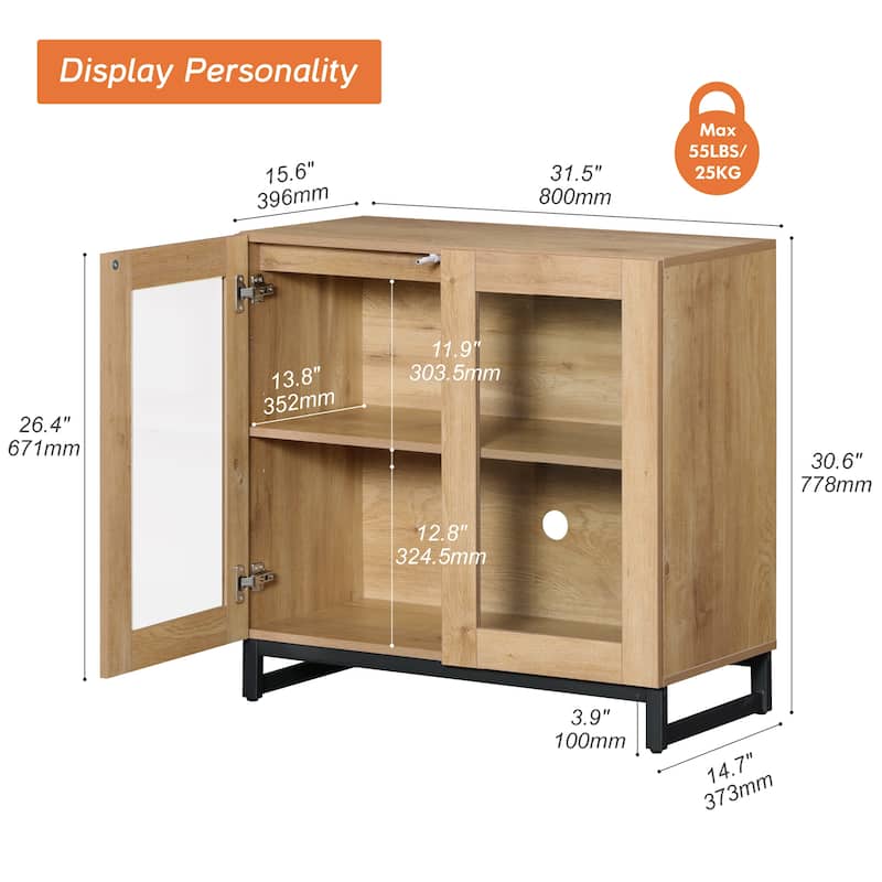 WAMPAT Modern TV Stand with Glass Doors for 110 inch TVs, Entertainment Center Console with Adjustable Shelves and Metal Base