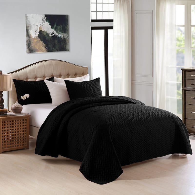 3-piece Fashionable Solid Embossed Quilt Set Bedspread Cover