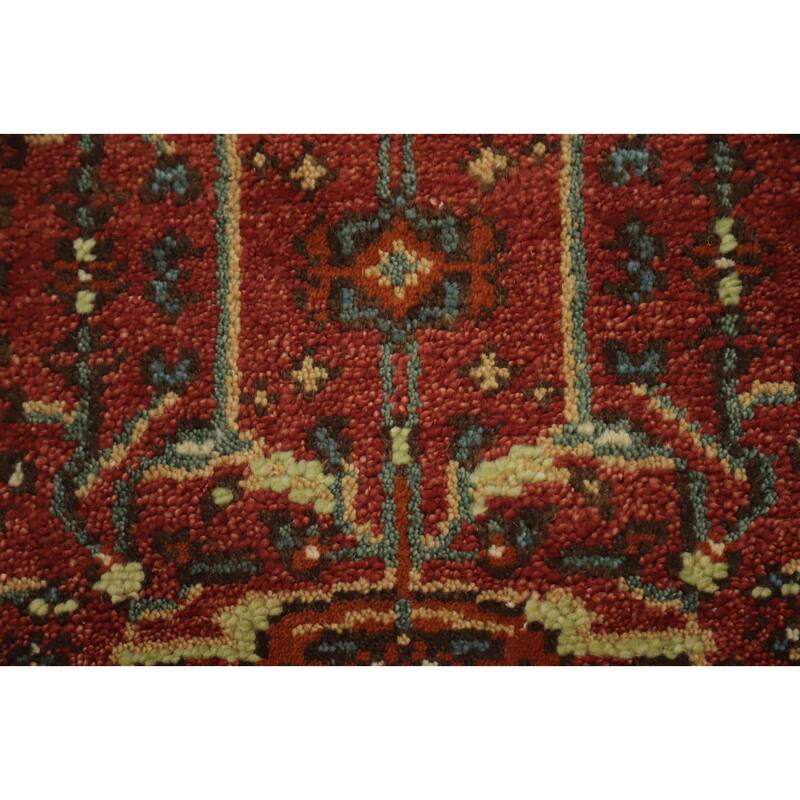 Hand Knotted Oriental 100% Wool Carpet Traditional Geometric Oranges & Rust Heriz (serapi) Runner Rug - 10' 0'' X 2' 6''