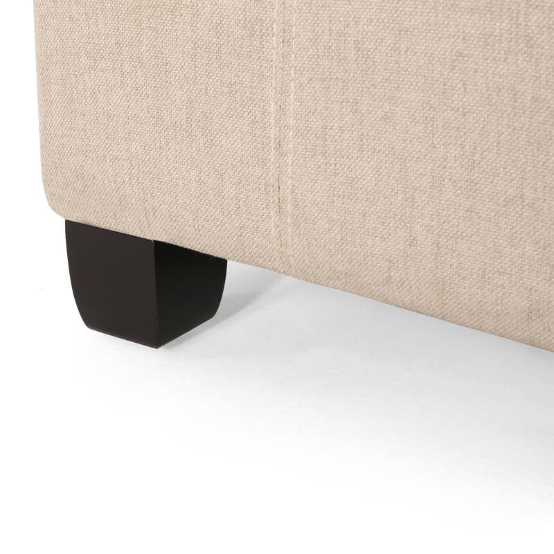 Upholstered Tufted Fabric Storage Ottoman with Birch Wood Legs