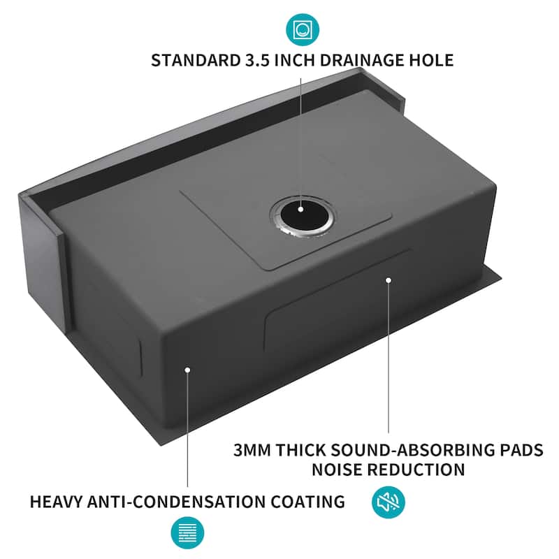 Stainless Steel Apron Front Kitchen Sink Gunmetal Black 16 Gauge 10 Inch Deep Single Bowl