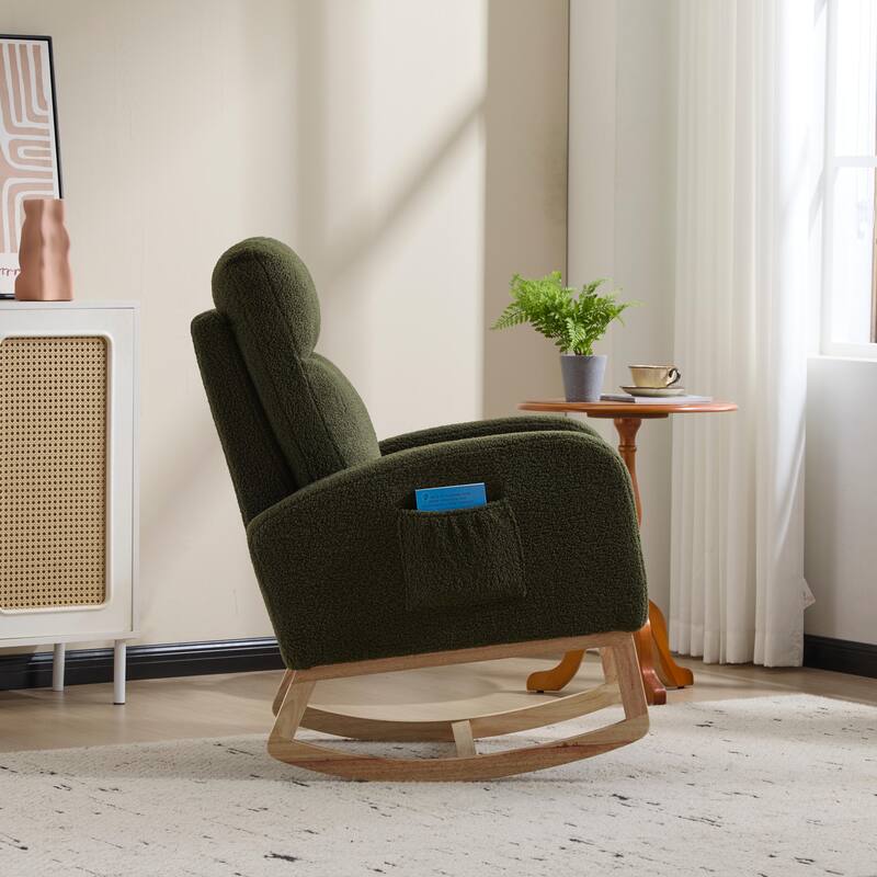 Modern Accent Rocking Chair Rocking Chair with Solid Wood Legs, Upholstered Nursery Glider Rocker