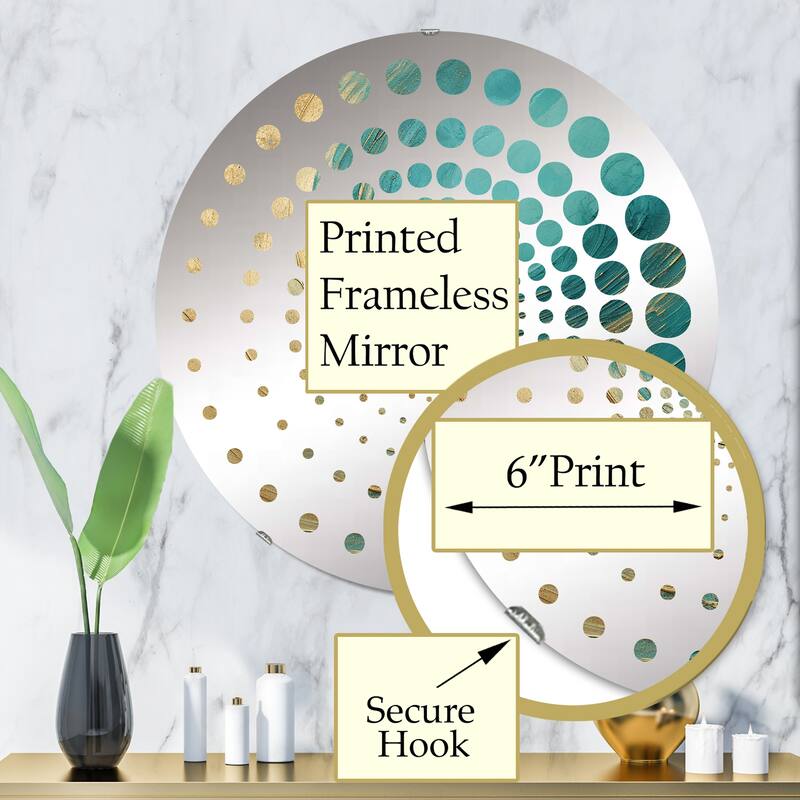 Designart "Gold Teal Oceans Alchemy Spiral I" Abstract Spirals Gold Wall Mirror - Modern Wall Art Mirror For Bathroom