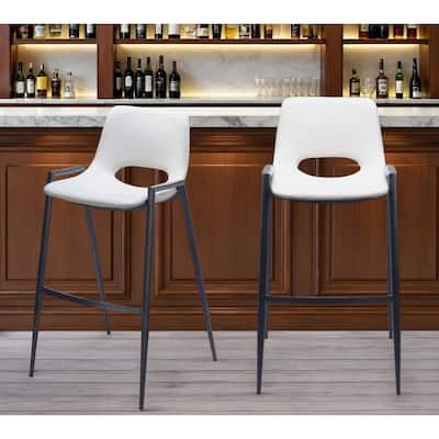 HomeRoots Set of Two 30" White and Black Faux Leather and Steel Low Back Bar Height Bar Chairs