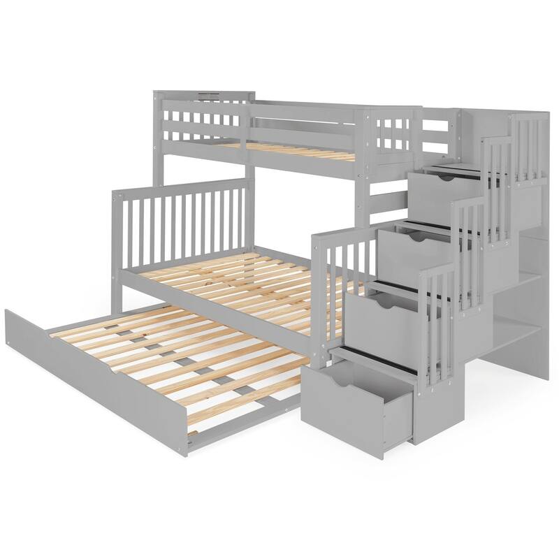 Taylor & Olive Trillium Twin over Full Stairway Bunk Bed, Full Trundle