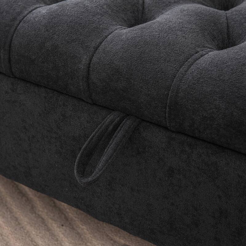 65.7"W Tufted Upholstered Storage Bench With Double Lids,Rubberwood Legs