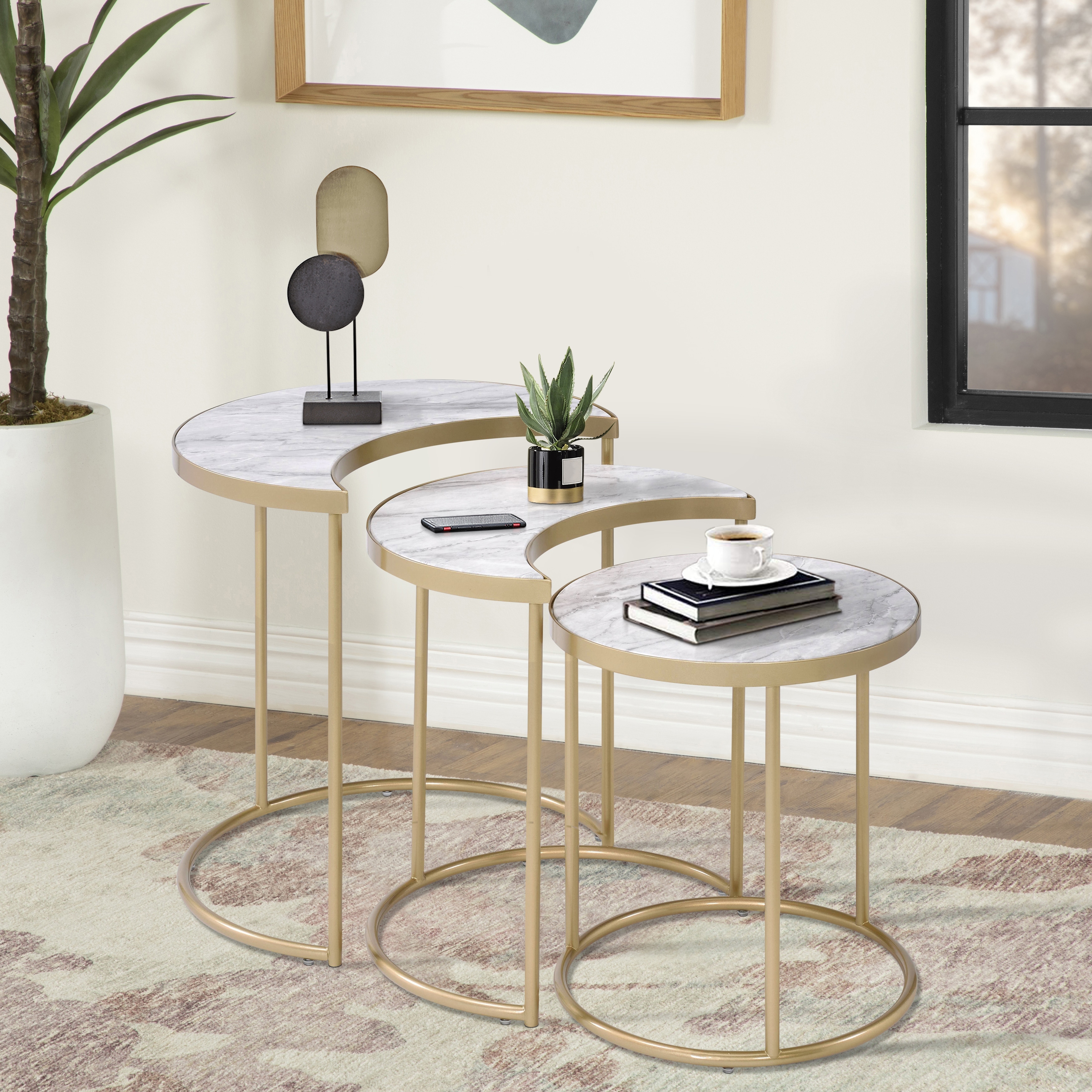 CDecor Galileo Faux Marble and Gold 3-piece Nesting Tables