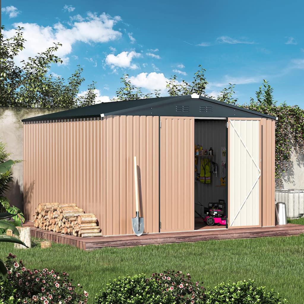AECOJOY Outdoor Extra Large Storage Metal Shed with Lockable Doors