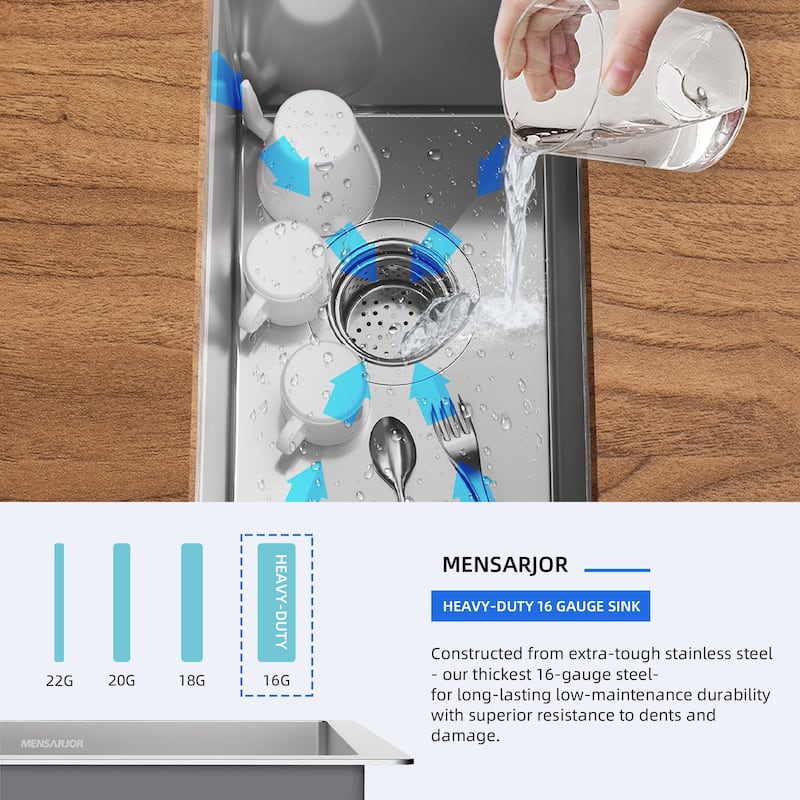 Undermount Single Bowl Stainless Steel Kitchen Sink 16 gauge-ALL SIZE