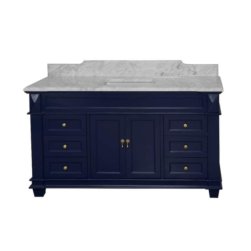 KitchenBathCollection Elizabeth 60" Single Bathroom Vanity with Carrara Marble Top