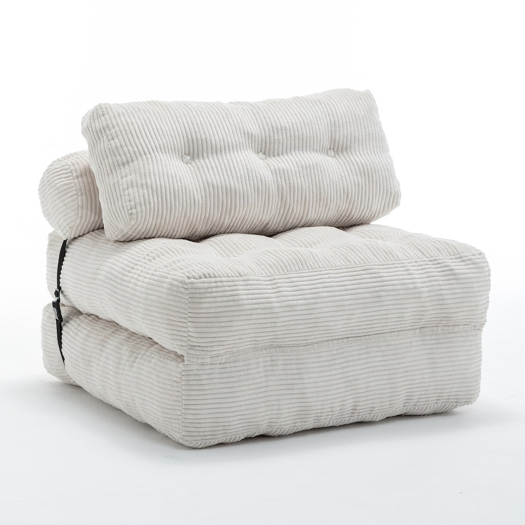 Folding Sofa Bed Chair, Convertible Sleeper Chair with Pillow, Corduroy Floor Sofa Chair Bed for Living Room or Guest Room