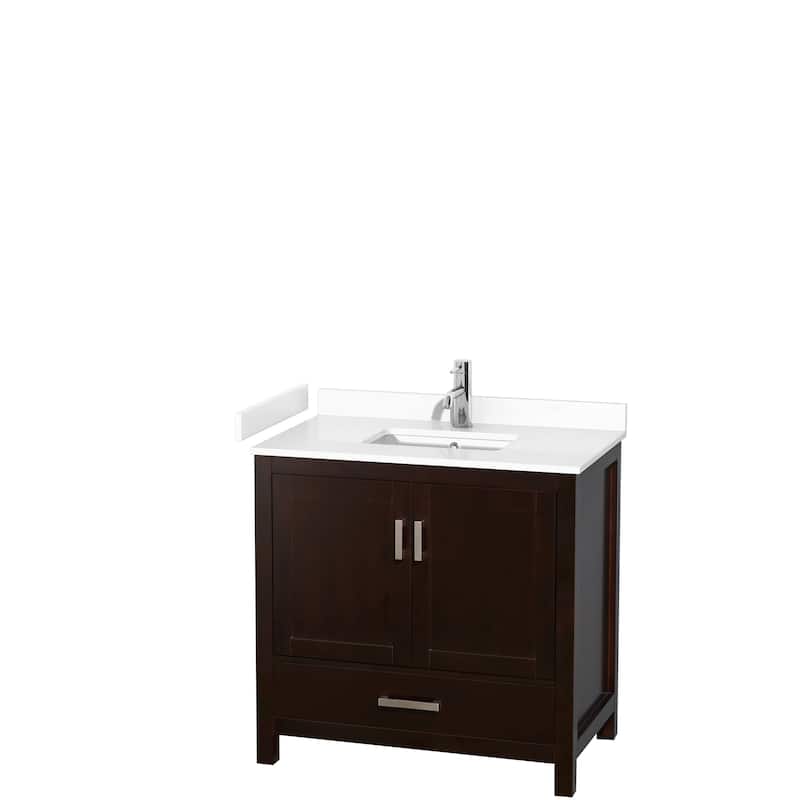 Sheffield Single Bathroom Vanity Set, Cultured Top, No Mirror - 36-Inch Single - Espresso, White Cultured Marble Top, Chrome Trim