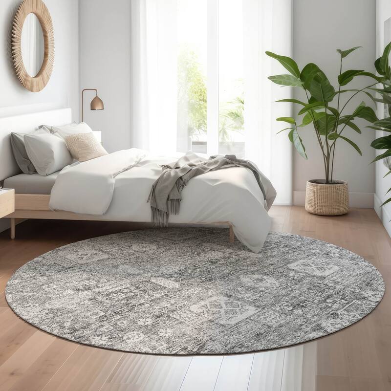 Premium Washable Super Soft Traditional Persian Mayfield Rug - Gray - 8' x 8' - Round