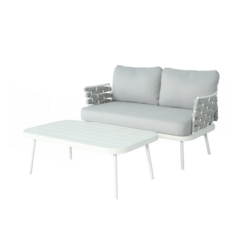 Steel Loveseat and Table - Off-White