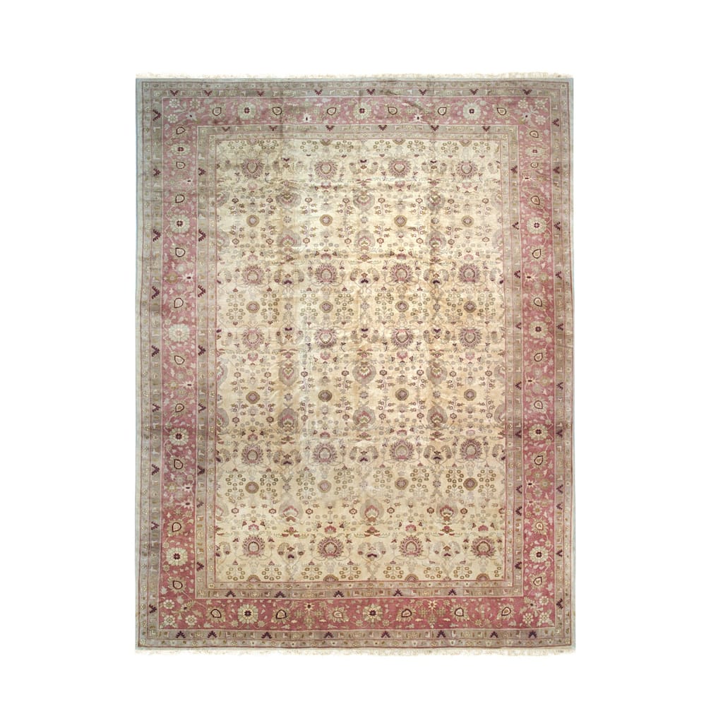Red Hand Knotted Wool Classic Tabriz Rug, 13'3 x 19'10, soft stylish floor rug - L