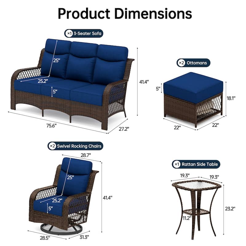 High Back Outdoor Swivel Rocker Patio Chairs Set of 2 with 5-Inch Thick Cushions and Side Table for Porch, Poolside