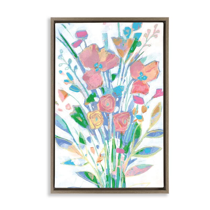 Stupell Pastel Joyful Bouquet Framed Floater Canvas Wall Art Design By Stephanie Fielden - 17 x 25 - Brown